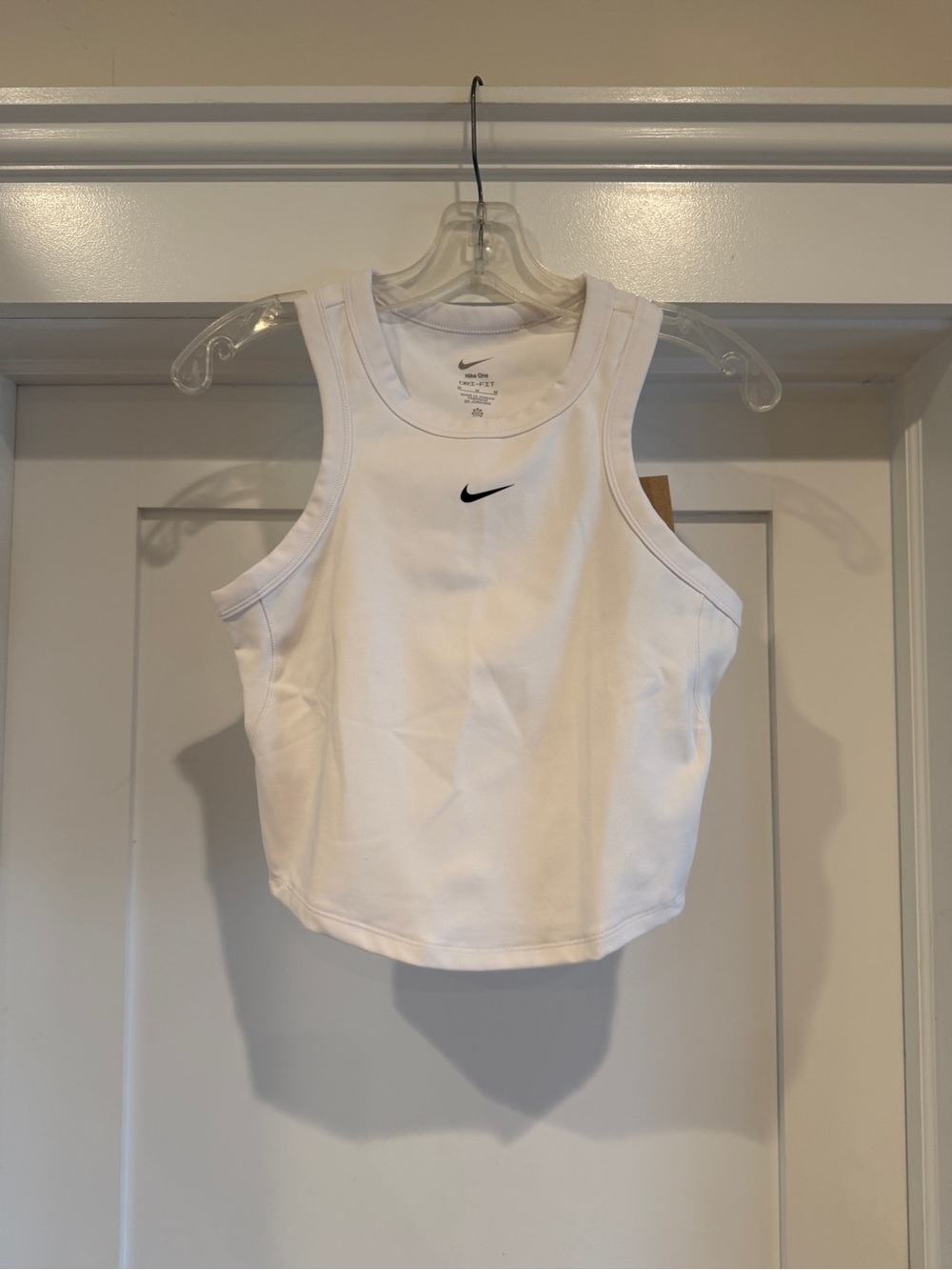 Nike White Racerback Cropped Tank with Black Swoosh